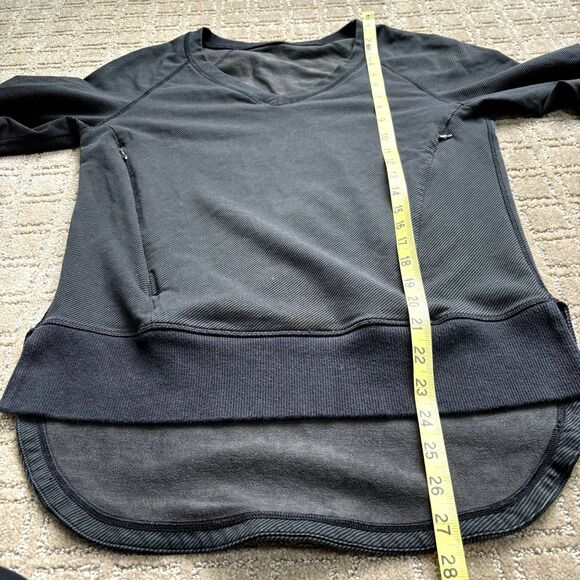 Lululemon V-neck Pullover Striped Long Sleeve Top Black Size Small 4/6 - Picture 8 of 8